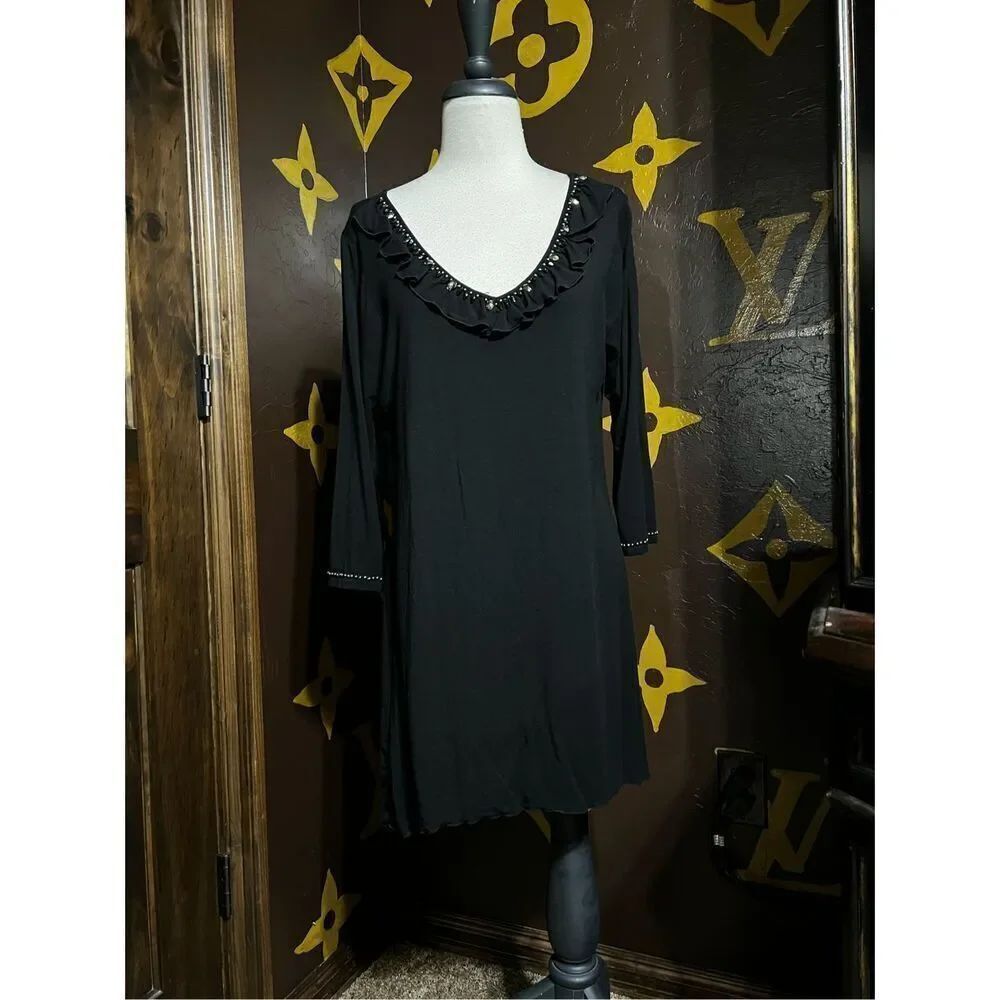 Joyous & Free 3/4 Sleeve Black Knit Tunic Dress Size Large